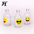 330ml Decal surface glass juice bottle milk packaging bottle with metal lid